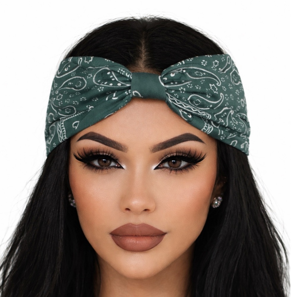 Green Paisley Twist Knot Headband | Wide Boho Bandana Hair Wrap